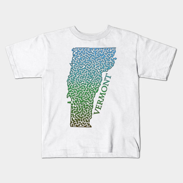 State of Vermont Colorful Maze Kids T-Shirt by gorff